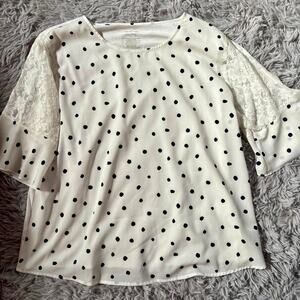 Polka Dot Retro Pinup Flirty Rockabilly Dreamy  Blouse Lace Sleeves